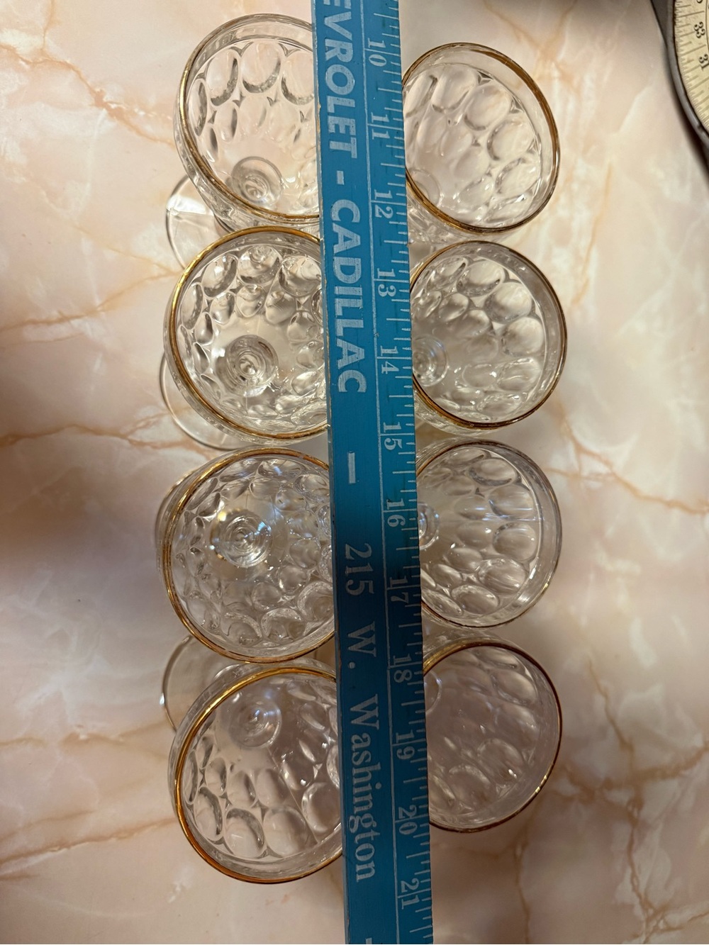 Set of Clear Glass Goblets with Gold Rim (8)